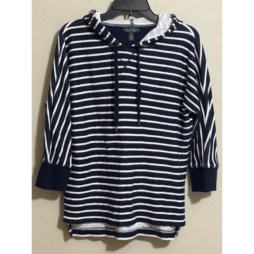 LRL Lauren Jeans Co Ralph Lauren Hoodie M Navy White Stripe Nautical Coastal